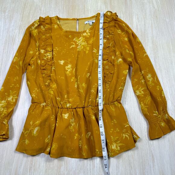 Madewell Mustard Tonal Botanical Boho Ruffle Floral Shoulder Peplum Top XS - Picture 5 of 13